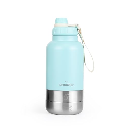 GrandTies Isolierte tragbare Hundewasserflasche mit 2 abnehmbaren Hundenapfspender, auslaufsicherer Reisebehälter für Hundefutter, Hundezubehör für Spaziergänge, Wandern, Camping (950 mL, Pudergrün) von GRANDTIES