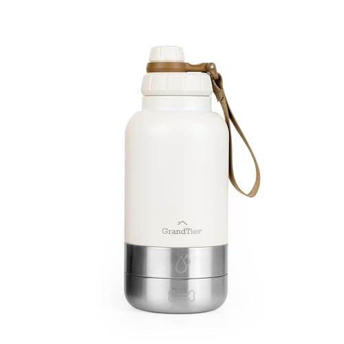 GrandTies Isolierte tragbare Hundewasserflasche mit 2 abnehmbaren Hundenapfspender, auslaufsicherer Reisebehälter für Hundefutter, Hundezubehör für Spaziergänge, Wandern, Camping (950 mL, Pudergrün) von GRANDTIES