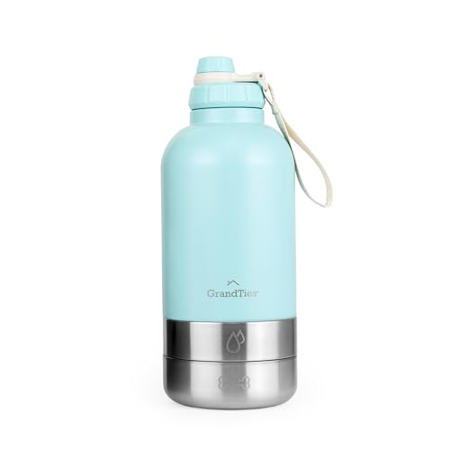 GrandTies Isolierte tragbare Hundewasserflasche mit 2 abnehmbaren Hundenapfspender, auslaufsicherer Reisebehälter für Hundefutter, Hundezubehör für Spaziergänge, Wandern, Camping (1890 mL, Pudergrün) von GRANDTIES