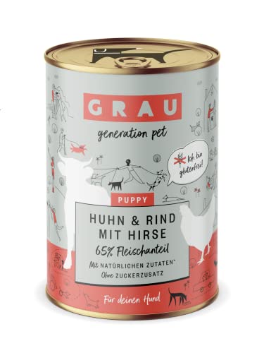 GRAU – das Original – Nassfutter für Hunde - Puppy - Huhn & Rind mit Hirse, 6er Pack (6 x 400 g), glutenfrei, für deinen Welpen von Grau