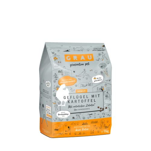 GRAU – das Original – Trockenfutter für Katzen - Geflügel mit Kartoffel, 1er Pack (1 x 2 kg), getreidefrei, für erwachsene Katzen von Grau