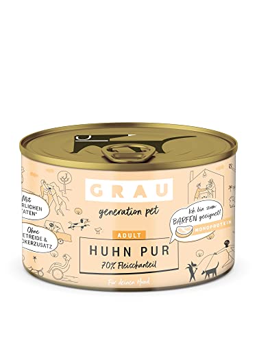 GRAU – das Original – Nassfutter für Hunde - Huhn Pur, 6er Pack (6 x 200 g), Monoprotein, für Erwachsene Hunde von GRAU generation pet