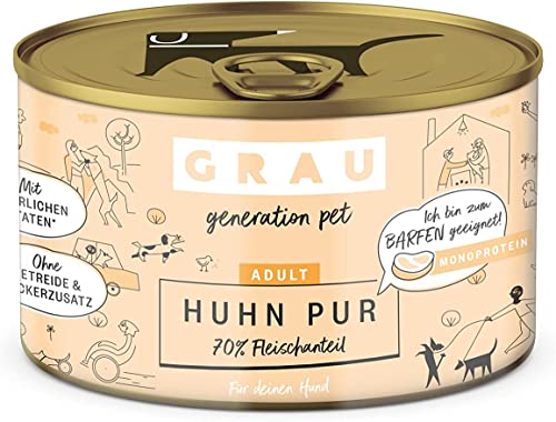 GRAU – das Original – Nassfutter für Hunde - Huhn Pur, 6er Pack (6 x 200 g), Monoprotein, für Erwachsene Hunde von GRAU generation pet