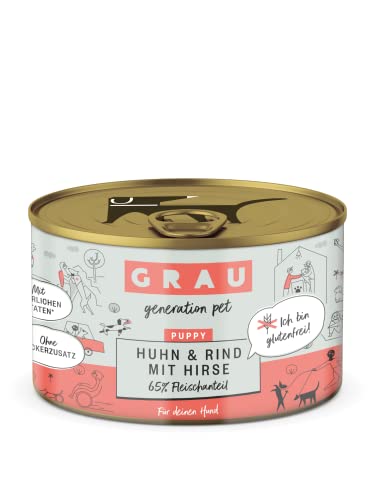 GRAU – das Original – Nassfutter für Hunde - Puppy - Huhn & Rind mit Hirse, 6er Pack (6 x 200 g), glutenfrei, für deinen Welpen von GRAU generation pet