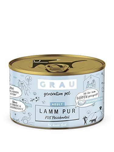 GRAU – das Original – Nassfutter für Hunde - Lamm Pur, 6er Pack (6 x 200 g), Monoprotein, für erwachsene Hunde von GRAU generation pet