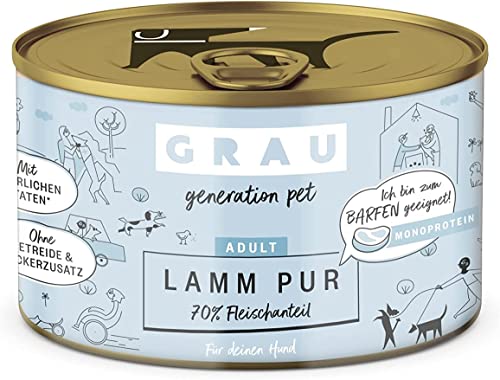 GRAU – das Original – Nassfutter für Hunde - Lamm Pur, 6er Pack (6 x 200 g), Monoprotein, für erwachsene Hunde von GRAU generation pet