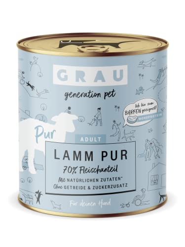 GRAU – das Original – Nassfutter für Hunde - Lamm Pur, 6er Pack (6 x 400 g), Monoprotein, für Erwachsene Hunde von GRAU generation pet