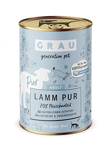 GRAU – das Original – Nassfutter für Hunde - Lamm Pur, 6er Pack (6 x 400 g), Monoprotein, für Erwachsene Hunde von GRAU generation pet