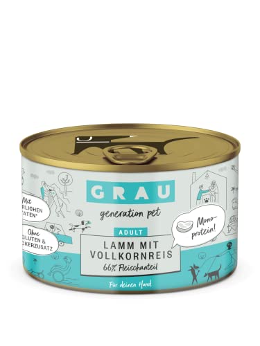 GRAU – das Original – Nassfutter für Hunde - Lamm mit Vollkornreis, 6er Pack (6 x 200 g), Monoprotein, glutenfrei, für erwachsene Hunde von GRAU generation pet