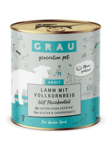 GRAU – das Original – Nassfutter für Hunde - Lamm mit Vollkornreis, 6er Pack (6 x 400 g), Monoprotein, glutenfrei, für Erwachsene Hunde von GRAU generation pet
