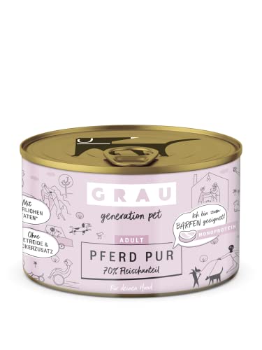 GRAU – das Original – Nassfutter für Hunde - Pferd Pur, 6er Pack (6 x 200 g), Monoprotein, für erwachsene Hunde von Grau