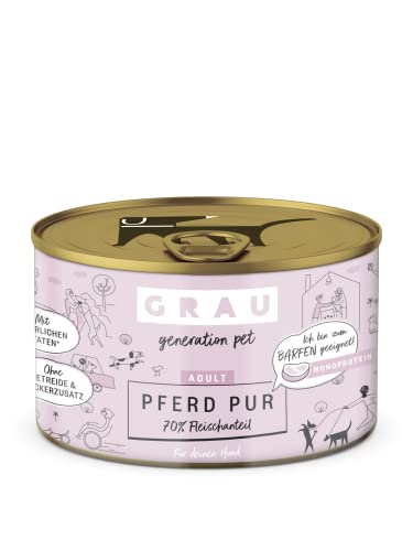 GRAU – das Original – Nassfutter für Hunde - Pferd Pur, 6er Pack (6 x 200 g), Monoprotein, für erwachsene Hunde von GRAU generation pet