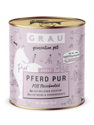 GRAU – das Original – Nassfutter für Hunde - Pferd Pur, 6er Pack (6 x 400 g), Monoprotein, für erwachsene Hunde von Grau