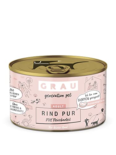 GRAU – das Original – Nassfutter für Hunde - Rind Pur, 6er Pack (6 x 200 g), Monoprotein, für erwachsene Hunde GRAU – das Original – Nassfutter für Hunde - Rind Pur, 6er Pack (6 x 200 g), Monoprotein, für erwachsene Hunde von Grau