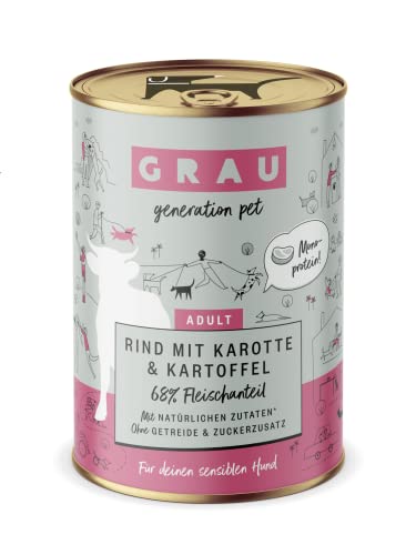 GRAU – das Original – Nassfutter für Hunde - Rind mit Karotte & Kartoffel, 6er Pack (6 x 400 g), Monoprotein, getreidefrei, für sensible erwachsene Hunde von GRAU generation pet