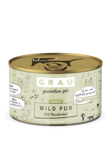 GRAU – das Original – Nassfutter für Hunde - Wild Pur, 6er Pack (6 x 200 g), getreidefrei, für Erwachsene Hunde von GRAU generation pet