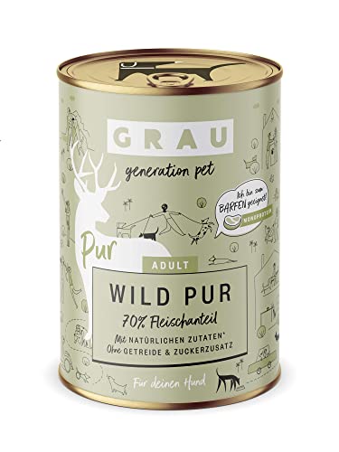 GRAU – das Original – Nassfutter für Hunde - Wild Pur, 6er Pack (6 x 400 g), getreidefrei, für erwachsene Hunde von GRAU generation pet