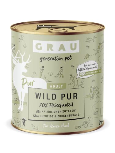 GRAU – das Original – Nassfutter für Hunde - Wild Pur, 6er Pack (6 x 400 g), getreidefrei, für erwachsene Hunde von GRAU generation pet