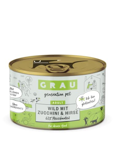 GRAU – das Original – Nassfutter für Hunde - Wild mit Zucchini & Hirse, 6er Pack (6 x 200 g), glutenfrei, für erwachsene Hunde von GRAU generation pet