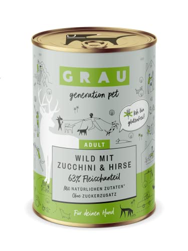 GRAU – das Original – Nassfutter für Hunde - Wild mit Zucchini & Hirse, 6er Pack (6 x 400 g), glutenfrei, für erwachsene Hunde von GRAU generation pet