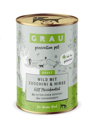 GRAU – das Original – Nassfutter für Hunde - Wild mit Zucchini & Hirse, 6er Pack (6 x 400 g), glutenfrei, für erwachsene Hunde von Grau