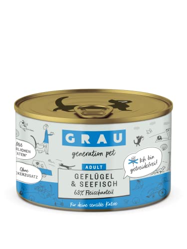 GRAU – das Original – Nassfutter für Katzen - Geflügel & Seefisch, 6er Pack (6 x 200 g), getreidefrei, für Erwachsene Katzen von GRAU generation pet
