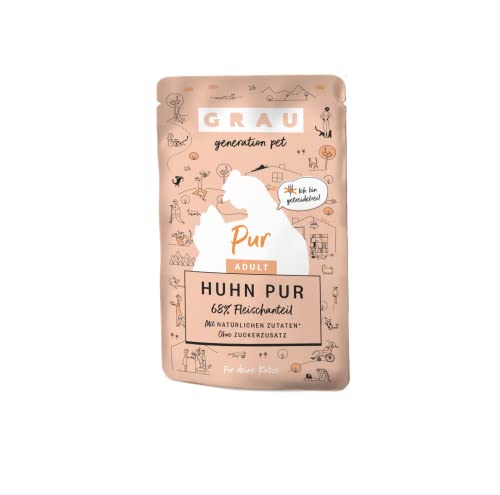 GRAU generation pet Huhn Pur im Pouchbeutel | 16 x 125 g | Nassfutter für Erwachsene Katzen | Huhn als tierische Proteinquelle | Auch für ernährungssensible Katzen geeignet von Grau