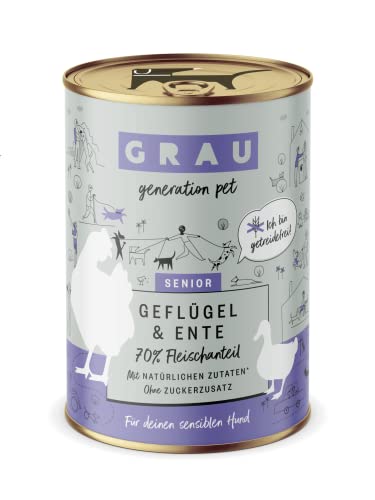 GRAU – das Original – Nassfutter für Hunde - Senior - Geflügel & Ente, 6er Pack (6 x 400 g), getreidefrei, für Sensible ältere Hunde GRAU – das Original – Nassfutter für Hunde - Senior - Geflügel & Ente, 6er Pack (6 x 400 g), getreidefrei, für Sensible ältere Hunde von Grau