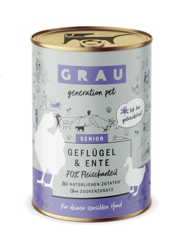 GRAU – das Original – Nassfutter für Hunde - Senior - Geflügel & Ente, 6er Pack (6 x 400 g), getreidefrei, für Sensible ältere Hunde von GRAU generation pet