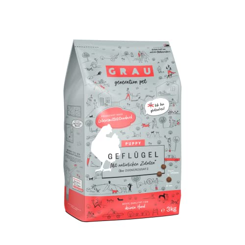 GRAU – das Original – Trockenfutter für Hunde - Junior - Geflügel, 1er Pack (1 x 3 kg), glutenfrei, für deinen Hund ab dem 4. Lebensmonat von Grau