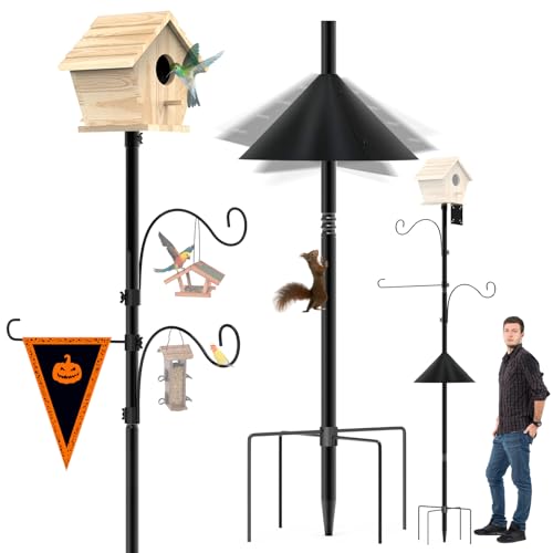 Vogelfutterstange, 300 cm, Vogelhaus-Stangen-Montage-Set mit Eichhörnchensicherer Schallwand, doppelte Schäferhaken für draußen, verstellbare Vogelfutterstangen für draußen, Hof, Gartendekoration, von GRECOMEIN