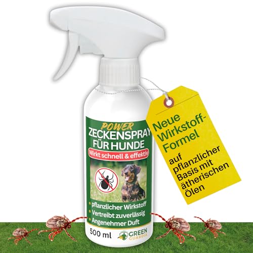 GREEN GUARDIA Zecken Abwehrspray Power-Konzentrat 500 ml – Pflanzlicher Zecken- & Flohschutz für Hunde – Sprühfertig & sofort wirksam – Ideal für Fell, Liegeplätze & unterwegs – mit ätherischen Ölen von GREEN GUARDIA