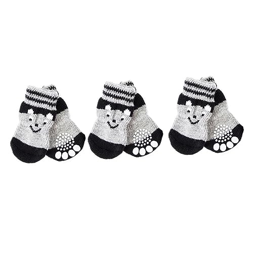 GREENADSCAPE 3paare Haustier Socken Antirutsch Socken Für Hunde Warme Baumwollsocken Für Pfotenpflege rutschfeste Fußbekleidung Für Indoor-nutzung Schwarze Bärenmuster von GREENADSCAPE