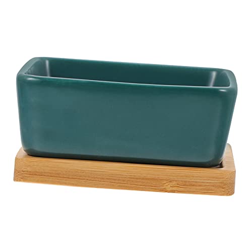 GREENADSCAPE Erhöhte Keramikschale für Katzen 2 Stück Futter und Wassernapf mit Holzunterlage Stabiler Futternapf für Kätzchen Rutschfestes Design für Haustierfütterung von GREENADSCAPE