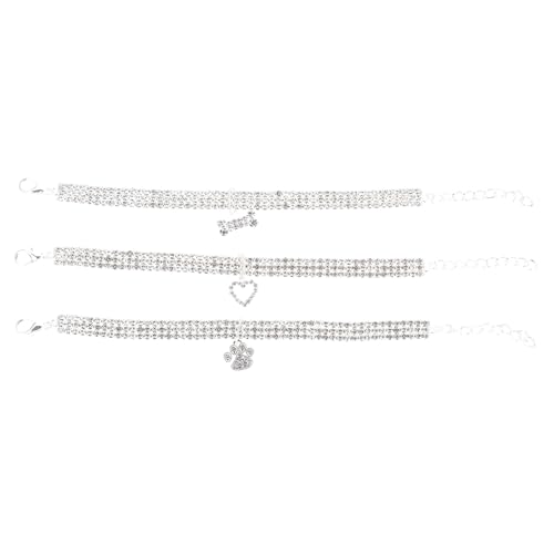 GREENADSCAPE Strass-Halsband-Set 3-teilig Hunde-Accessoires Modische Dekorative Haustier-Halskette Bequeme Passform von GREENADSCAPE