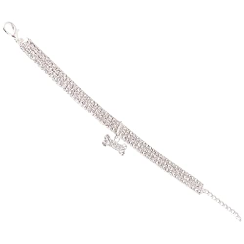 GREENADSCAPE Luxuriöses Hundehalsband mit Kristallen verstellbare Schnalle Kette Mini- für Haustierbedarf Weiß Größe M von GREENADSCAPE