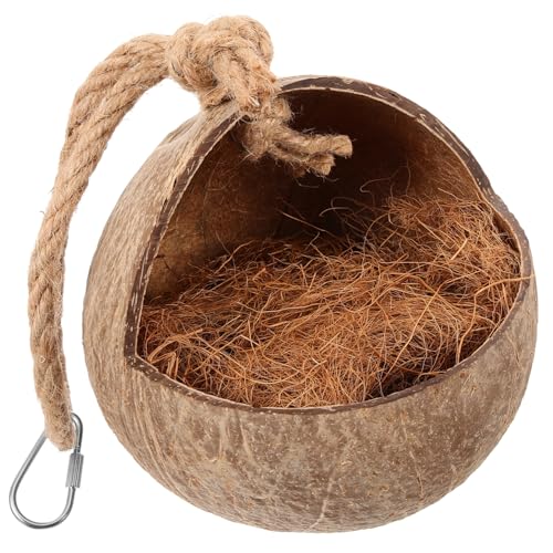 GREENADSCAPE Kokosnussschalennest Hängenest Papageien Schlafhängematte Hängende Vogelhängematte Kokosnussschalen Vogelnest Vogelhaus Haushaltsvogelhängematte Käfig Papageienhängematte von GREENADSCAPE
