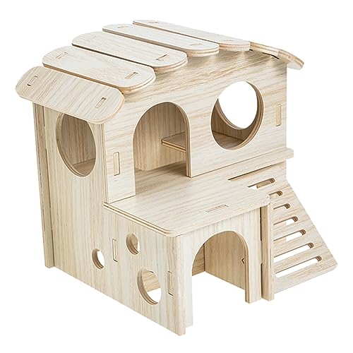 GREENADSCAPE Doppelschichtiges Holzhaus Für Meerschweinchen Hamster Natürliches Zuhause Leiter Abgedunkelter Schlafbereich Dekoratives Versteck von GREENADSCAPE