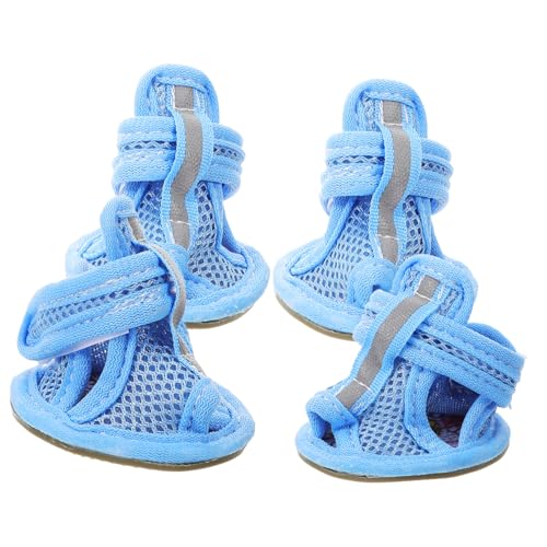 GREENADSCAPE 4stücke Hundesandalen Atmungsaktive Mesh-hundeschuhe Mit Flexibler Sohle Für Sommer rutschfeste Hundeschuhe Blau Haustierbedarf Zum Schutz Der Pfoten von GREENADSCAPE