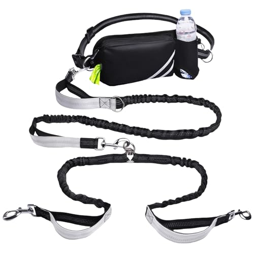 Hundeleine für zwei Hunde, doppelte Hundeleine für mittelgroße und große Hunde, strapazierfähig, mit Wasserflaschenhalter, gepolsterten Griffen, reflektierenden Nähten, kein Verheddern, Schwarz Hundeleine für zwei Hunde, doppelte Hundeleine für mittelgroße und große Hunde, strapazierfähig, mit Wasserflaschenhalter, gepolsterten Griffen, reflektierenden Nähten, kein Verheddern, Schwarz von GRELY