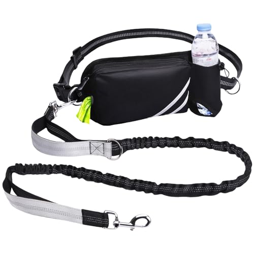 Hundeleine mit Tasche, Taillenleine für Spaziergänge mit Wasserflaschenhalter, reflektierende Nähte, Doppelgriff, einziehbare Bungee-Laufleine für mittelgroße bis große Hunde, Schwarz, 11,3–54,4 kg Hundeleine mit Tasche, Taillenleine für Spaziergänge mit Wasserflaschenhalter, reflektierende Nähte, Doppelgriff, einziehbare Bungee-Laufleine für mittelgroße bis große Hunde, Schwarz, 11,3–54,4 kg von GRELY
