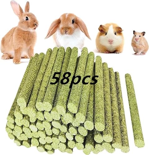 GREMBEB 58 Stück Kaninchen-Spielzeug, 58 Stück Timothy-Heustäbe für Meerschweinchen, Kauspielzeug für Kaninchen zum Zähneknirschen und Schinken von GREMBEB