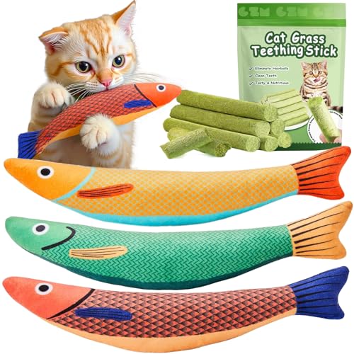 GREMBEB Katzenspielzeug für Indoor-Katzen, 9 Stück, Saury Fish Spielzeug, Katzenminze, interaktives Spielzeug, Kätzchen, Zahngeschenke, Katzenkicker, Grasstab, Kätzchen, Kauspielzeug mit Glocken von GREMBEB