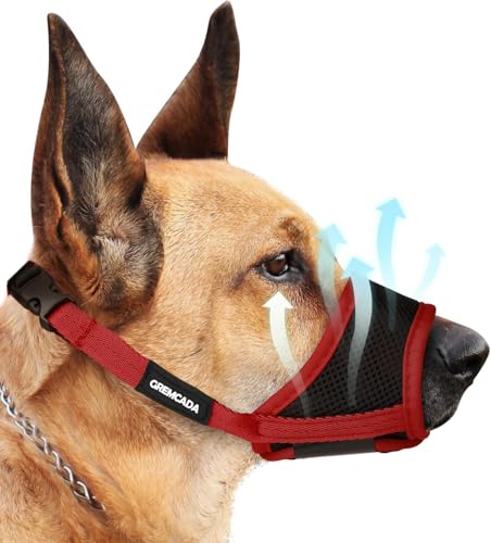 Maulkorb für kleine, mittelgroße und große Hunde – weiches Nylon, atmungsaktiv, Maulkorb mit Luftnetz, verstellbare Schlaufe, Anti-Drop-Design für Beißen, Bellen, Kauen, Labrador, Deutscher von GREMCADA