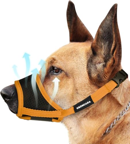 Maulkorb für kleine, mittelgroße und große Hunde – weiches Nylon, atmungsaktiv, Maulkorb mit Luftnetz, verstellbare Schlaufe, Anti-Drop-Design für Beißen, Bellen, Kauen, Labrador, Deutscher von GREMCADA