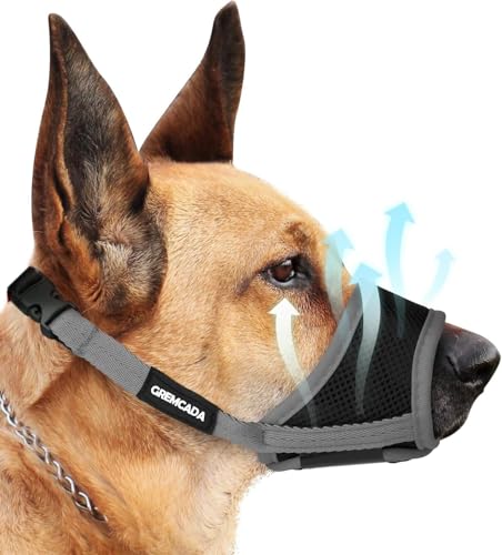 Maulkorb für kleine, mittelgroße und große Hunde – weiches Nylon, atmungsaktiv, Maulkorb mit Luftnetz, verstellbare Schlaufe, Anti-Drop-Design für Beißen, Bellen, Kauen, Labrador, Deutscher Maulkorb für kleine, mittelgroße und große Hunde – weiches Nylon, atmungsaktiv, Maulkorb mit Luftnetz, verstellbare Schlaufe, Anti-Drop-Design für Beißen, Bellen, Kauen, Labrador, Deutscher von GREMCADA