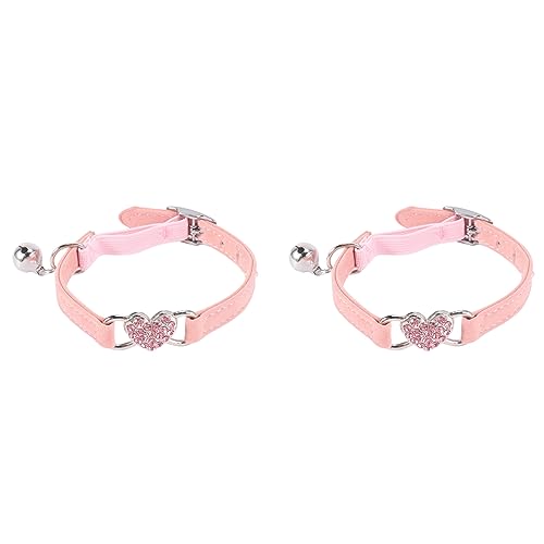 GREOHNMPAW 2X HerzanhäNger und Glockenkatzenkragen Sicherheitsgummi Verstellbar mit Weichem Samtmaterial Kragen Haustierprodukt Klein S Rosa von GREOHNMPAW