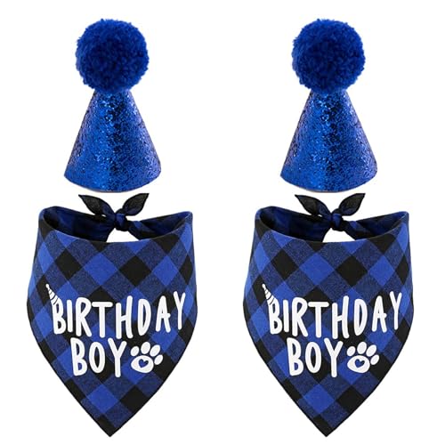 GREOHNMPAW 2X Hundegeburtstags Party Zubehör, Haustier Geburtstagshut und Junge Doggy Geburtstags Bandana Satz von GREOHNMPAW