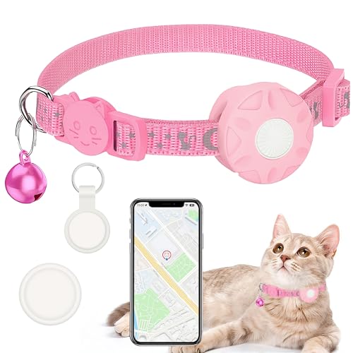GRETMIX Cat Tracker Halsband, Echtzeit-Tracking-Gerät für Katzen, Lange Akkulaufzeit, funktioniert mit iOS & Android SmartTag App, mit reflektierendem Muster & Glocke, Keine monatliche Gebühr, Rosa von GRETMIX