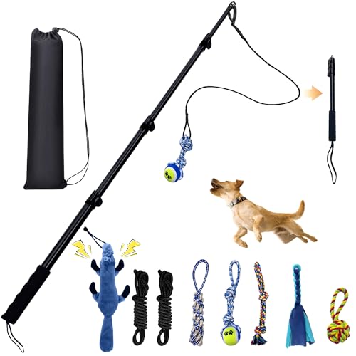 GRETMIX Flirt Pole für Hunde, Interaktives Spielzeug Tauziehen für Hunde, vierteilige einziehbare Länge, Jagdspielzeug mit Seil-Kaustäben, für Outdoor-Übung & Training von GRETMIX